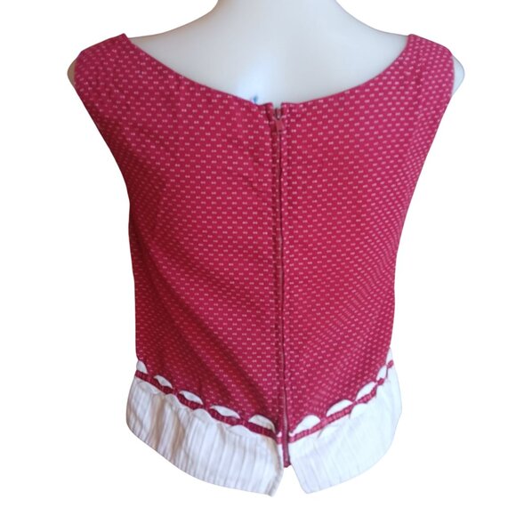 Small Vintage Women's 1960's Top Sleeveless Red Dot Top Ribbon Pleated Country - Picture 6 of 8